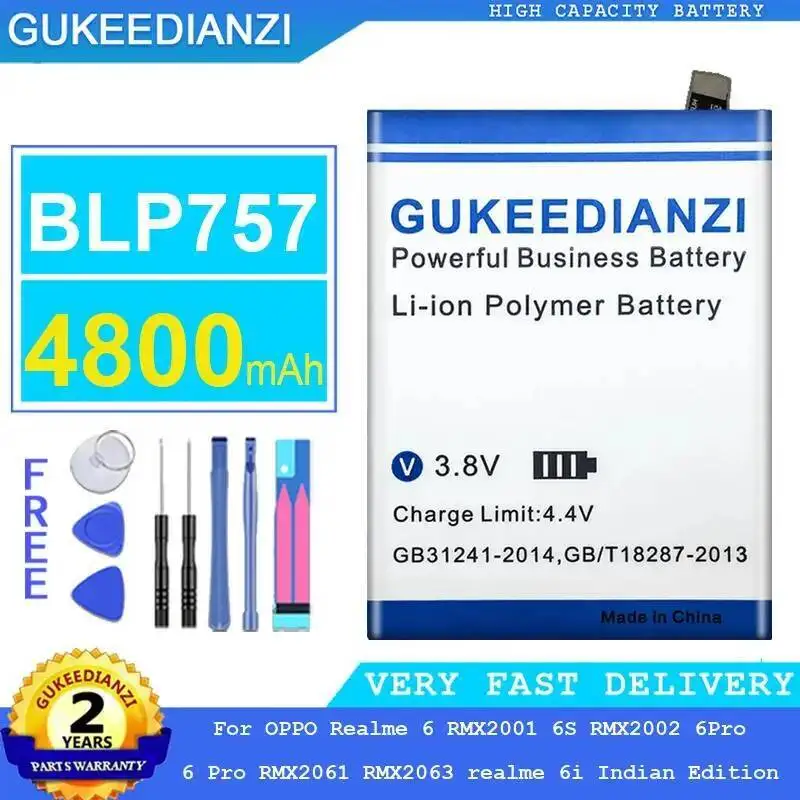 

Mobile Phone Battery BLP757 4800Mah For Oppo Realme 6 RMX2001 6S RMX2002 6Pro Pro RMX2061 RMX2063 6I Indian Edition