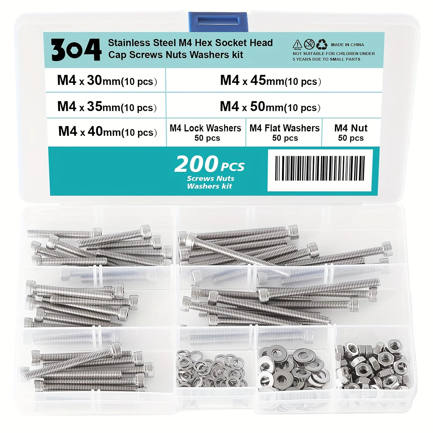 

M4 x 8mm 10mm 12mm 16mm 18mm 20mm 25mm 30mm 35mm 40mm 45mm 50mm Hex Socket Head Cap Screws Bolts Washers Nuts Kit