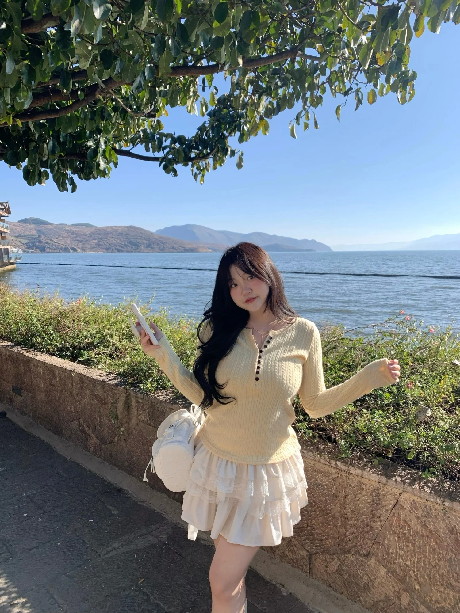 

Demar Gentle Wind Yellow Knitted Sweater Lace f Skirt Set Women's Spring Autumn Slimming plus Size Casual High Waist A-Lin...