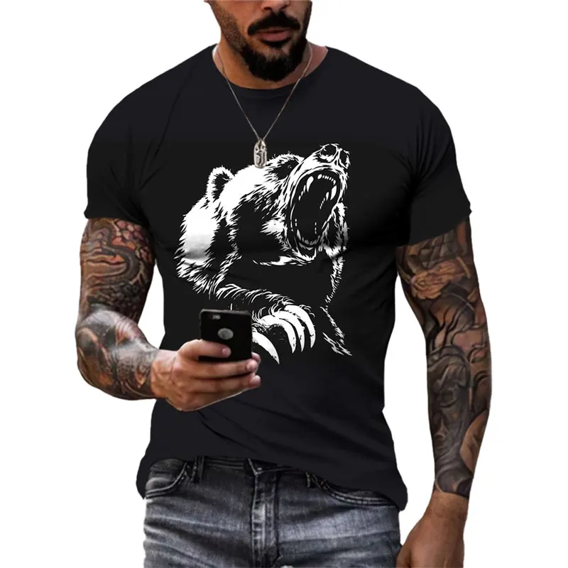 Summer New Animal Bear Men\'s t-shirt Fashion Casual Personality Hip Hop harajuku streetwear 3D Printed Short Sleeve Tees Tops