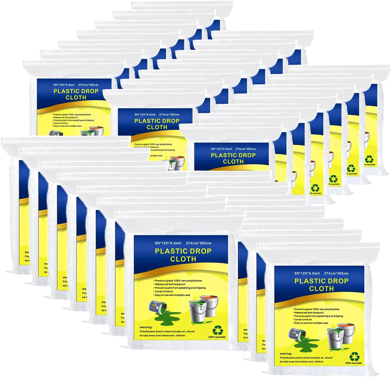 

35 Pieces Plastic Drop Cloth, Multiple Waterproof Cloth Sheets for Painting, Dust-Proof and Rustproof, 35 Pieces 9x12 Feet Tarp,