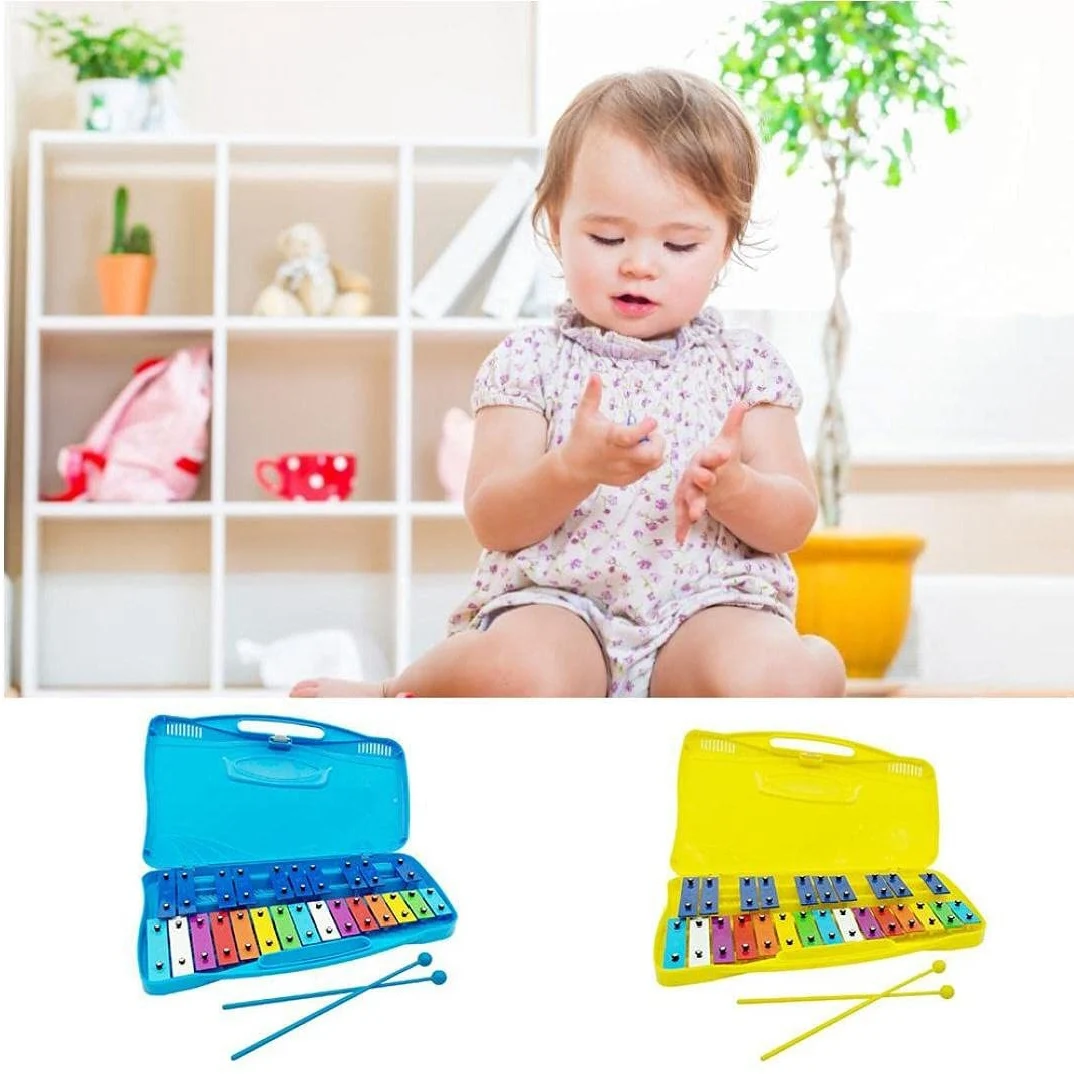 25-Noten-Xylophon mit Koffer, buntes Musikspielzeug, perfekt abgestimmtes Instrument für Erwachsene, Kinder und Kleinkinder, Gelb