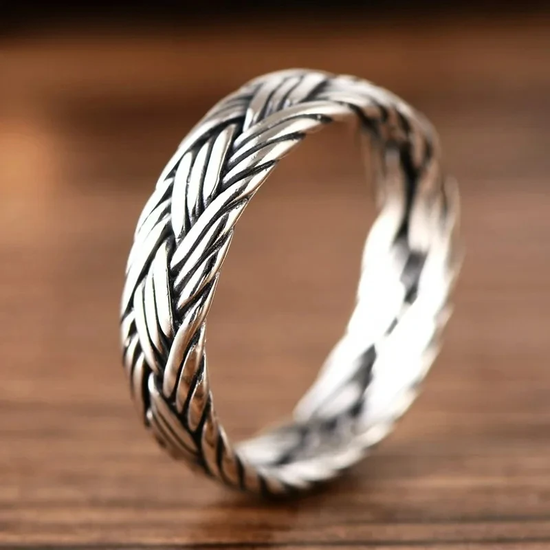 2024 New 100% s925 Sterling Silver Jewelry Retro Small Trendy and Personalized Three-knit Women's Ring