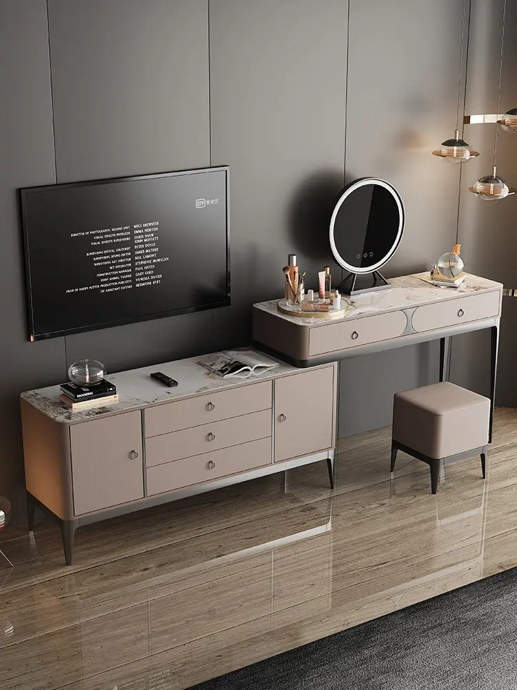 Light luxury rock slab corner dresser storage TV cabinet integrated 2026 new bedroom premium makeup writing table