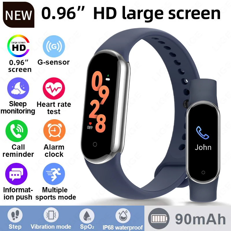 

Смарт-браслет LIGE для женщин и мужчин, пульсометр, кислород в крови, мониторинг сна, напоминание о тревоге, водонепроницаемые умные часы, фитнес-смарт-браслет