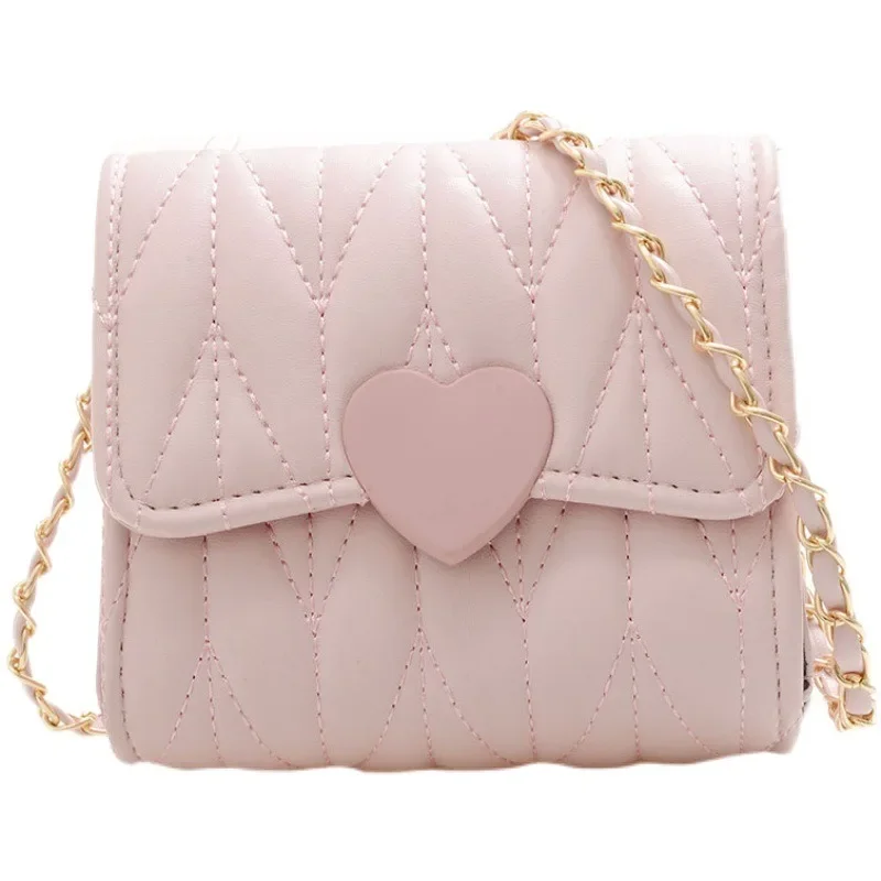 Princess Chain Children's Bag Fashion Heart Baby Girls Small Shoulder Bags Lovely Mini Square Messenger Bag Coin Purse Handbag