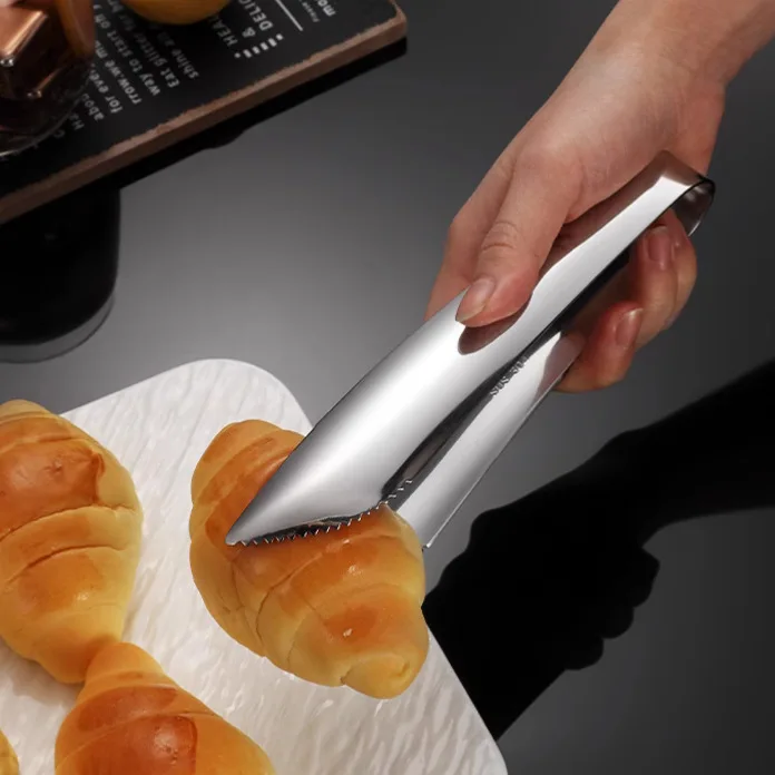 

304 Stainless Steel Food Tongs - Serrated Bread & Fish Spatula with Ice/Towel Claw for Hotel & Kitchen"
