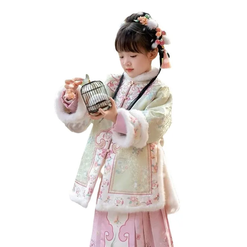 

2025 Winter Fashionable New Girl's Hanfu Dress Baby Children Chinese New Year Clothes Kids Party Wedding Flower Girl Dress