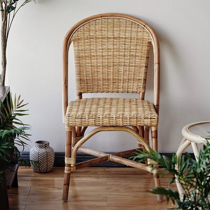 Nordic Holz Esszimmer Haushalt Holz Hocker Rückenlehne Make-up Rattan schwarz Retro Restaurant