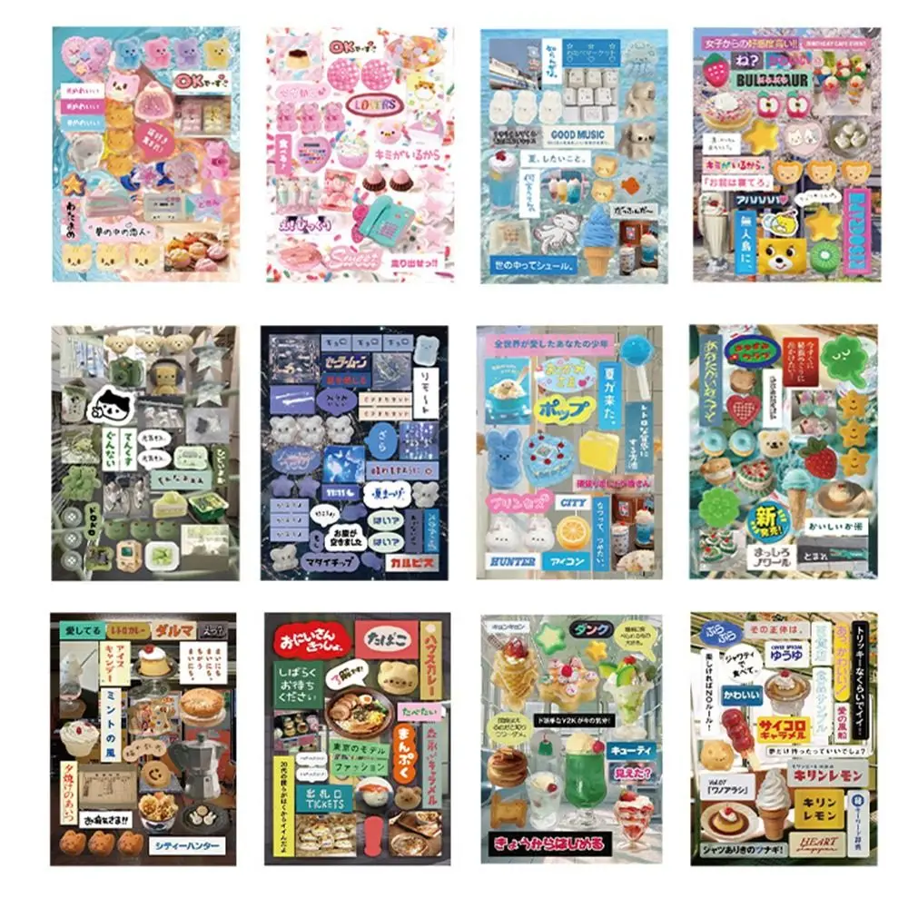 45Sheets Y2K Style Japanese Comic Stickers Coated Paper Non-Repetitive Stationery stickers DIY Decor Unique Designs