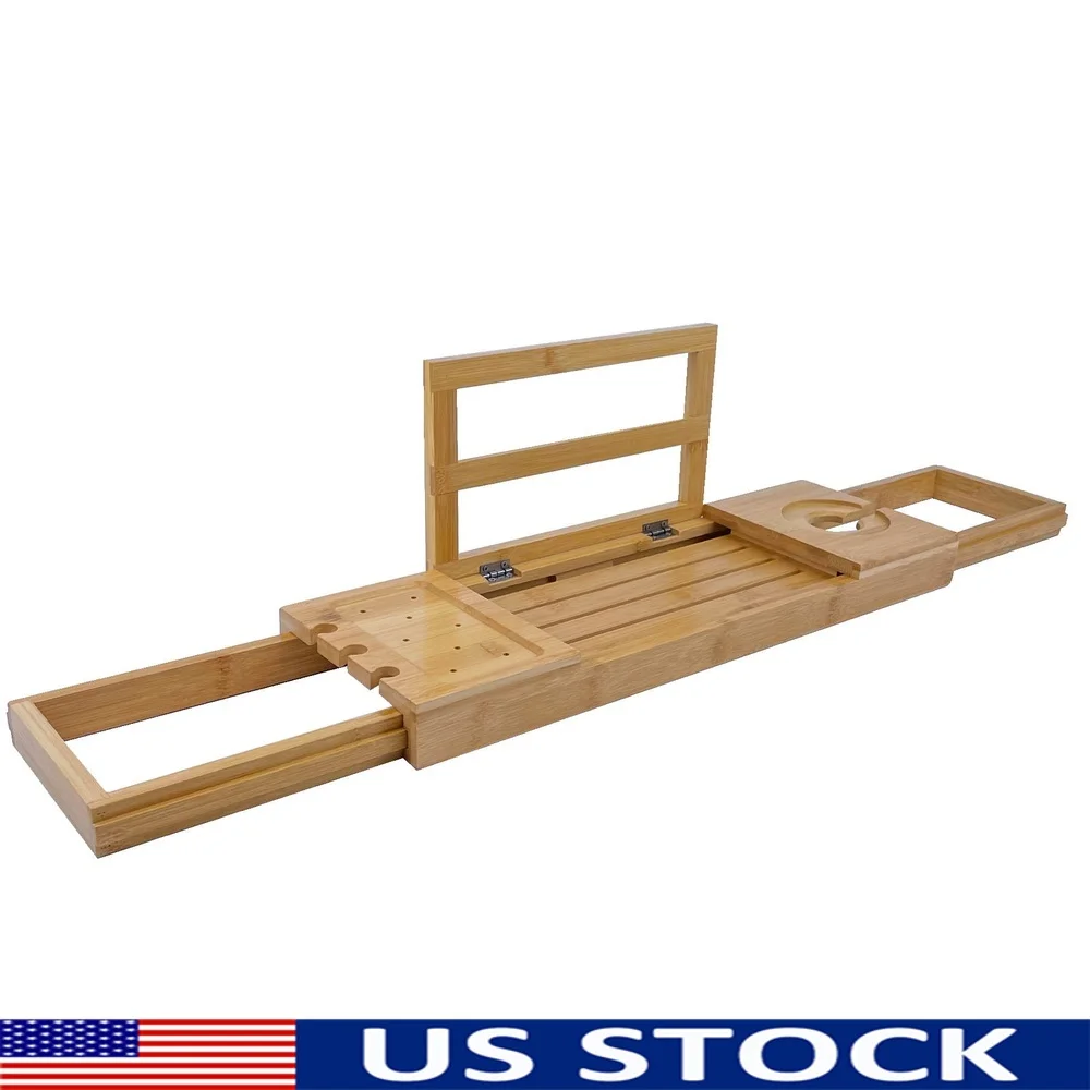

Expandable Bamboo Bathtub Tray Caddy with Multiple Compartments Book Rest Reading Beverage Holder Water-Resistant Stylish