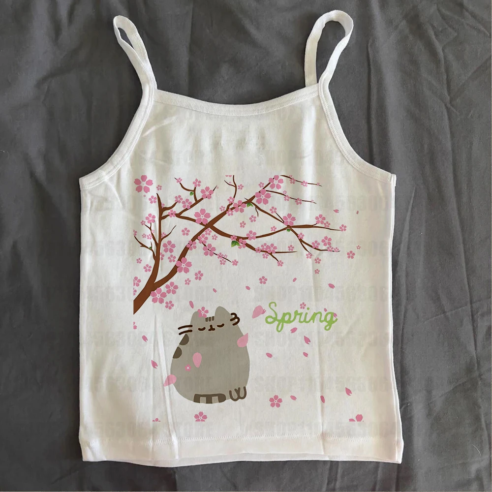 

2000s Kawaii Girls Slim Tops Уличная одежда Готические топы на бретелях Винтажные готические графические женские летние майки для малышей Эстетический жилет в стиле ретро