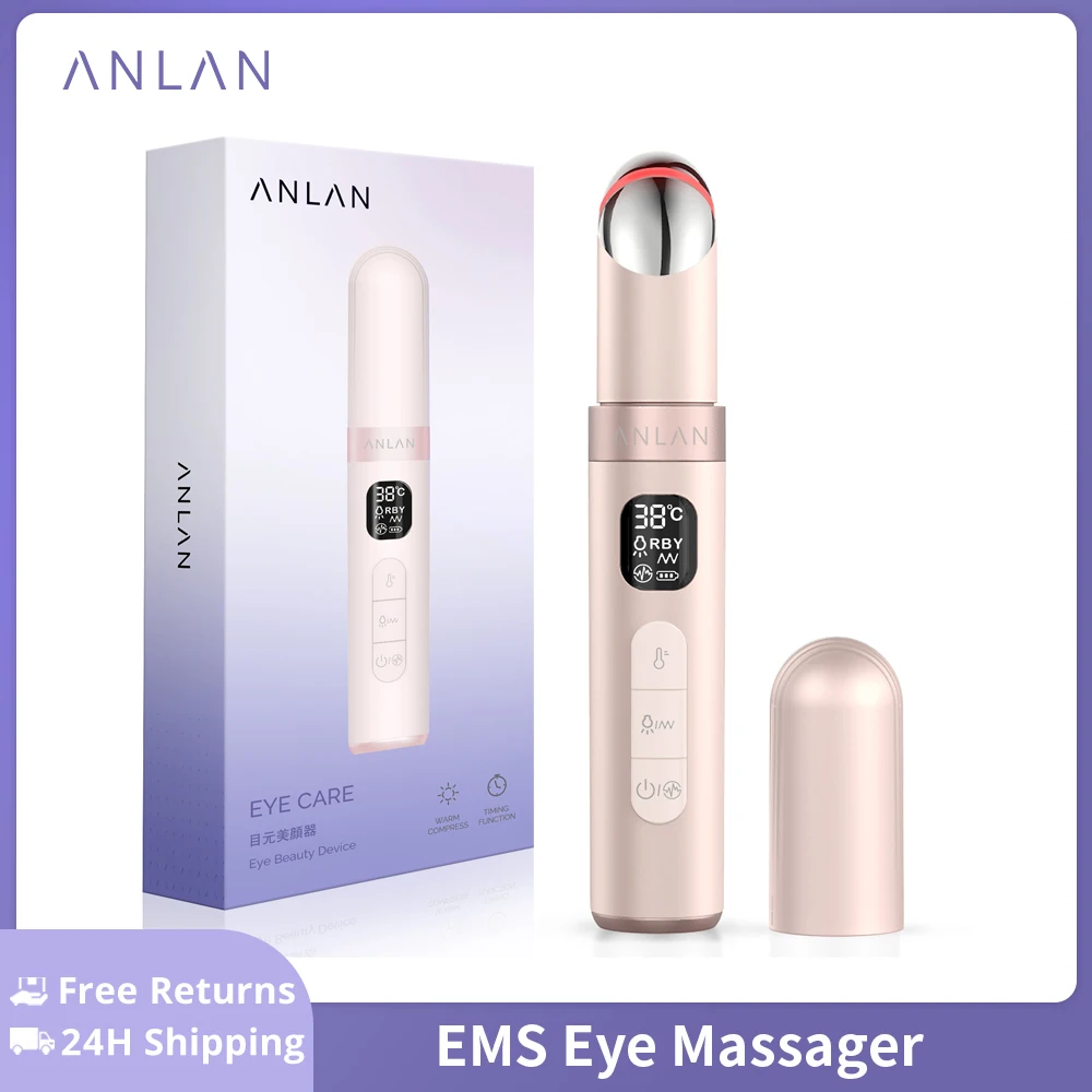 ANLAN Masseur oculaire électrique Soins oculaires EMS Supprimer les cernes et les poches sous les yeux Massage chaud par vibrations Détendez les yeux Instrument de massage des yeux