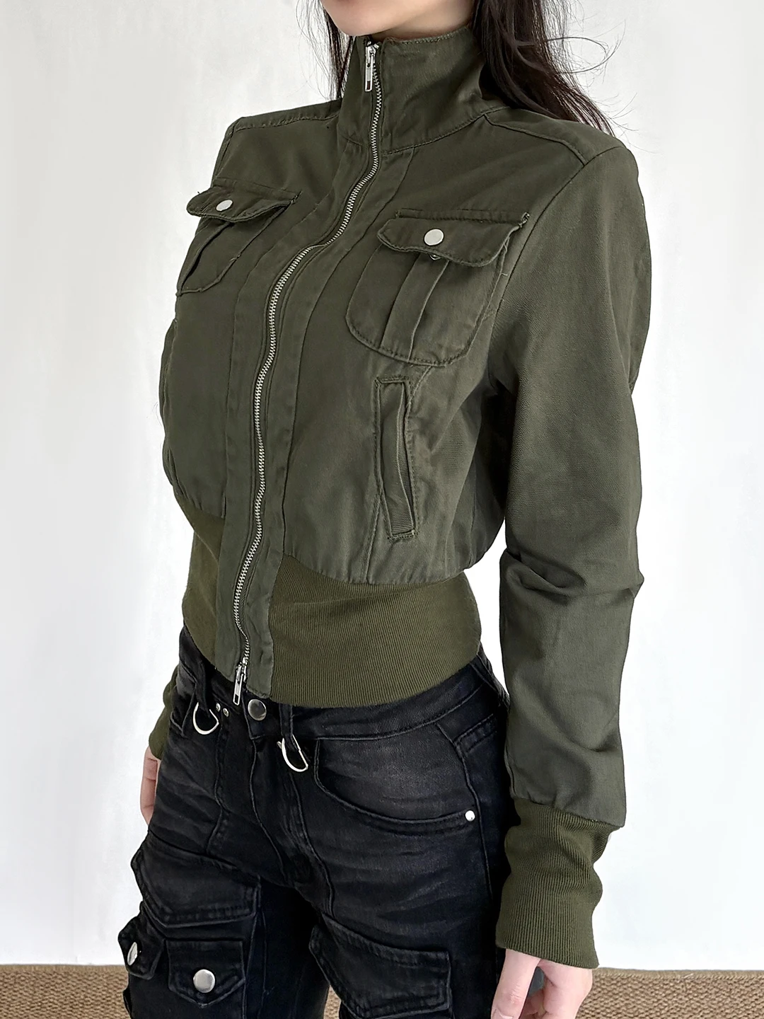 Chaqueta de Piloto para Mujer, Estilo Urbano, Holgada, con Cierre, Cuello Alto, Ropa de Trabajo Neutral, Color Único, Abrigo Cálido