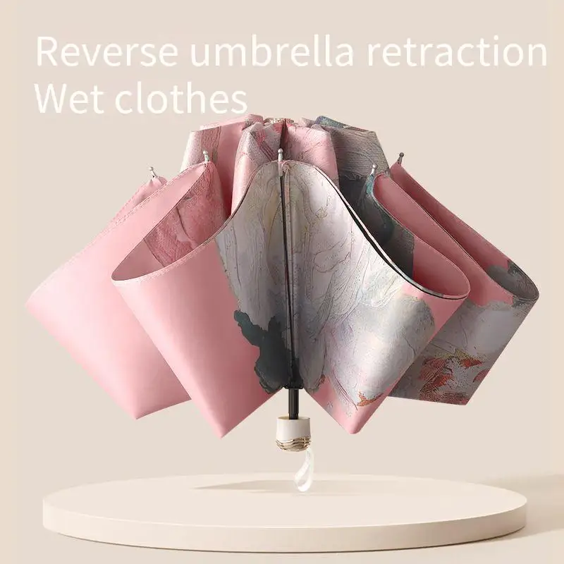 UPF50 + مظلة قابلة للطي طبقة مزدوجة مظلة المطر الشمس مع حقيبة التخزين حماية من الأشعة فوق البنفسجية طلاء الفينيل مظلة ظل الشمس المظلة #2