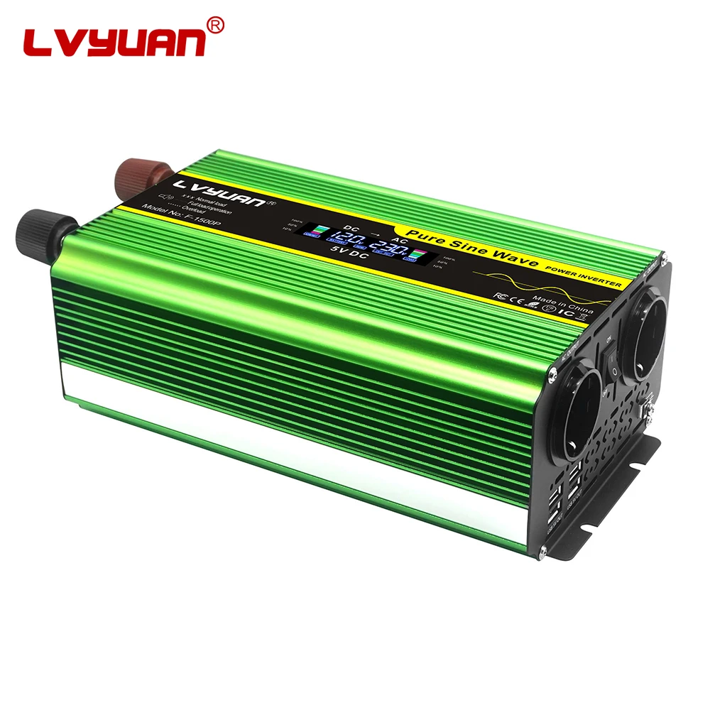 Manufacture LVYUAN Pure Sine Wave Inverter 1600 Watts 12V to 110V 220V DC to AC LCD Display Inverter with Remote Controller