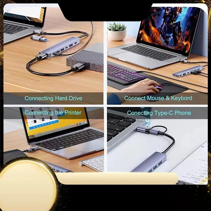 

USB-удлинитель 7 в 1, док-станция USB с 4 портами USB, 2 портами USB C для ПК, ноутбуков/телефонов и других устройств