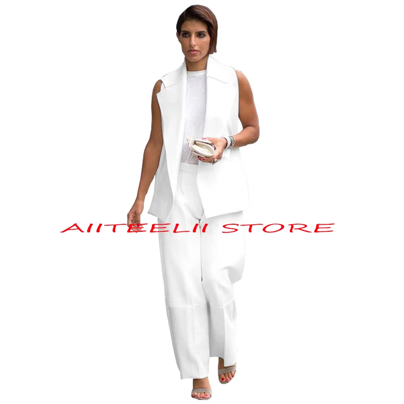 

Women's Pants Set 2 Piece Vest + Trousers Summer Fashion Slim Fit Work Wear Suit for Lady