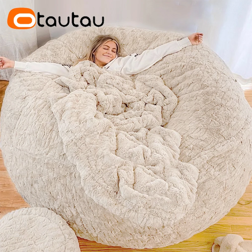 OTAUTAU 5ft Giant Fluffy Soft Bunny Fur Bean Bag Cover DD014【Bez wypełnienia wewnątrz! Musisz sam kupić wypełniacz!