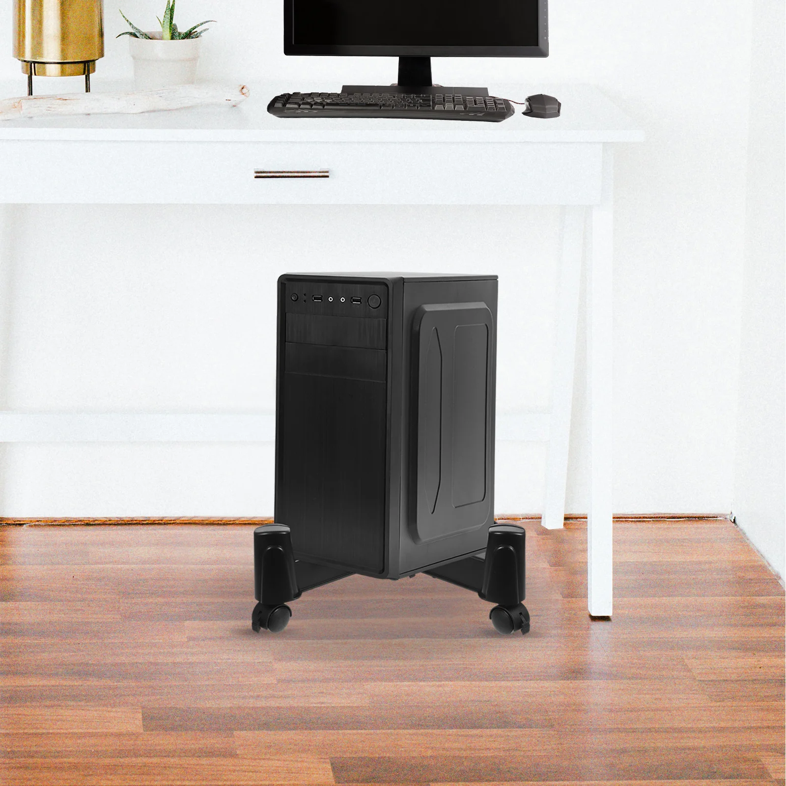 

Computer Tower Stand With Wheels Movable Cpu Holder Plastic Pc Tray Rack For Home Office Desktop Workstation Storage