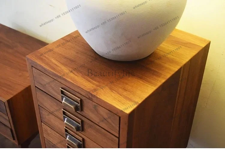 طاولة بجانب السرير مربعة ضيقة مكونة من 3 ألوان من خشب الساج المانمار وطاولة بجانب السرير من الخشب الصلب لمنزل القرون الوسطى والرياح الصامتة الاسكندنافية #6