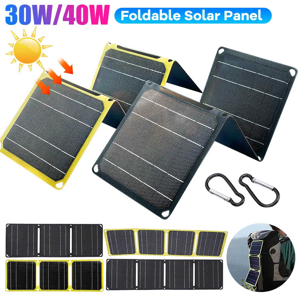 

30W/40W Outdoor Solar Panel Portable Waterproof Outdoor Camping Hiking Cells Battery Solar Charger for Mobile Phone Power Banks