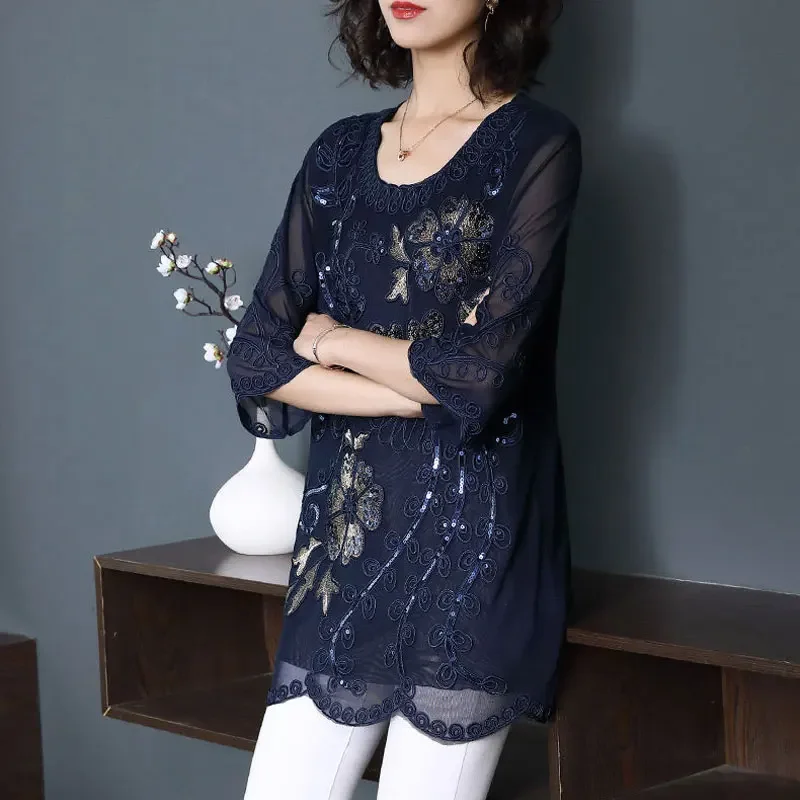 Camicetta ชุดลำลองย้อนยุคแอลเลนทาพริเมเวอรา Estate Manica Abbigliamento Donna Elegante camicia Z45