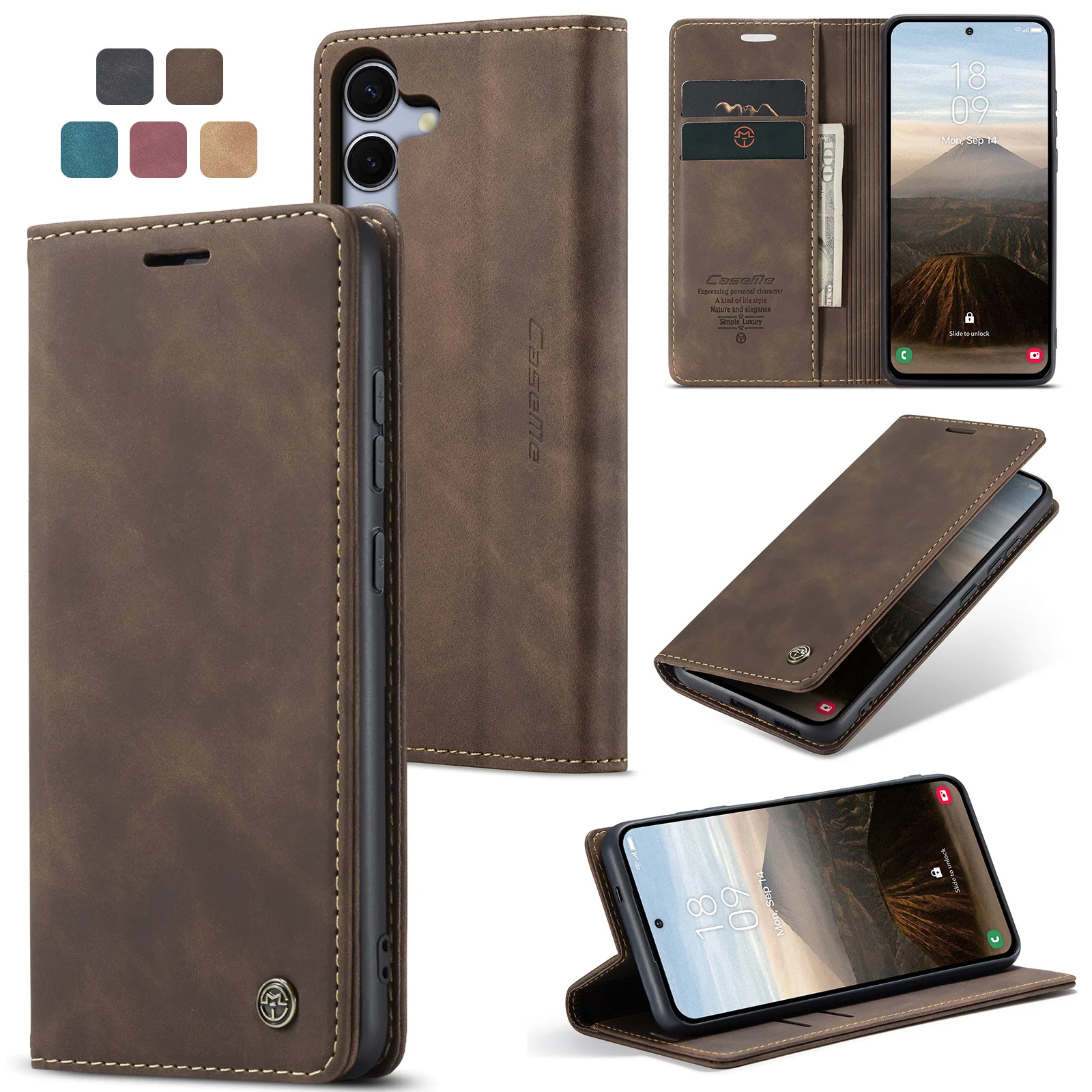 Luxuriöse Retro-Hülle für Samsung Galaxy S25, mehrere Kartenfächer, Standfunktion, Handyhülle für S25Edge S25FE S24+, Leder-Geldbörse