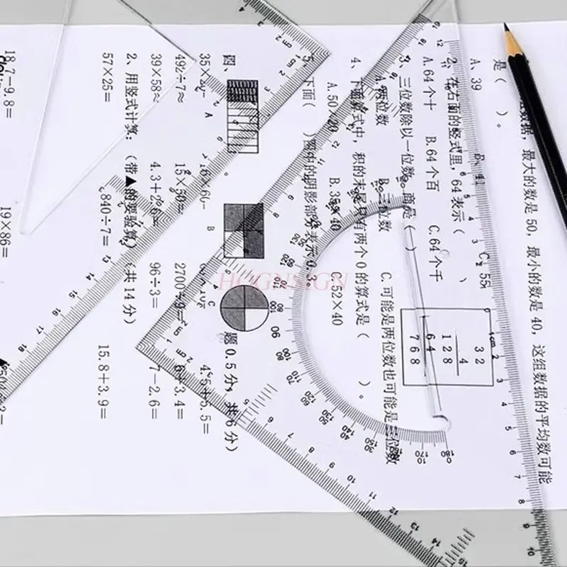 2pcs Triangle ruler set, plastic ruler, transparent triangle plate, design scale, student ruler, engineering measurement drawing