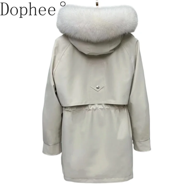 Korean Fashion Women Winter Parkas Thicken Warm Fur Collar Hooded Cotton-padded Coat Detachable Rex Rabbit Liner Wadded Jackets