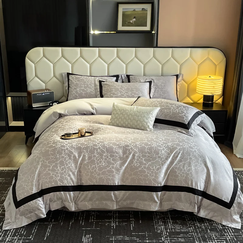 Marble Texture Jacquard Luxury Bedding Set 600TC Egyptian Cotton Silky Duvet Cover Set With Bed Sheet /Fitted Sheet Pillowcases