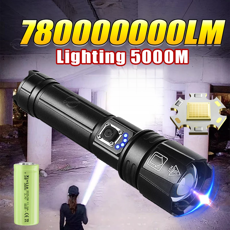 

Самый мощный светодиодный фонарь 78000000LM, ультраяркий, с дальностью действия 5000 м, портативная лампа для рыбалки, охоты и активного отдыха