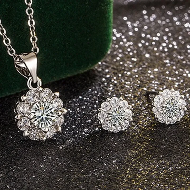 

Exquisite 925 Sterling Silver AAAAA Zirconia Pendant Necklace Earrings Set for Women Engagement Party Jewelry