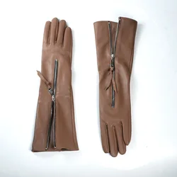 30 40 50 60 70 80cm Women's Ladies Genuine Leather Fashion Middle Zipper Gloves Party Evening Opera/long gloves