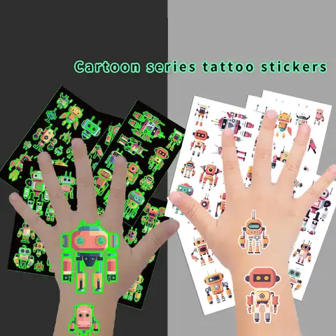 10pcs/set New Cartoon Luminous Robot Temporary Tattoo Sticker Fake Tattoos Stickers Waterproof For Birthday Gift