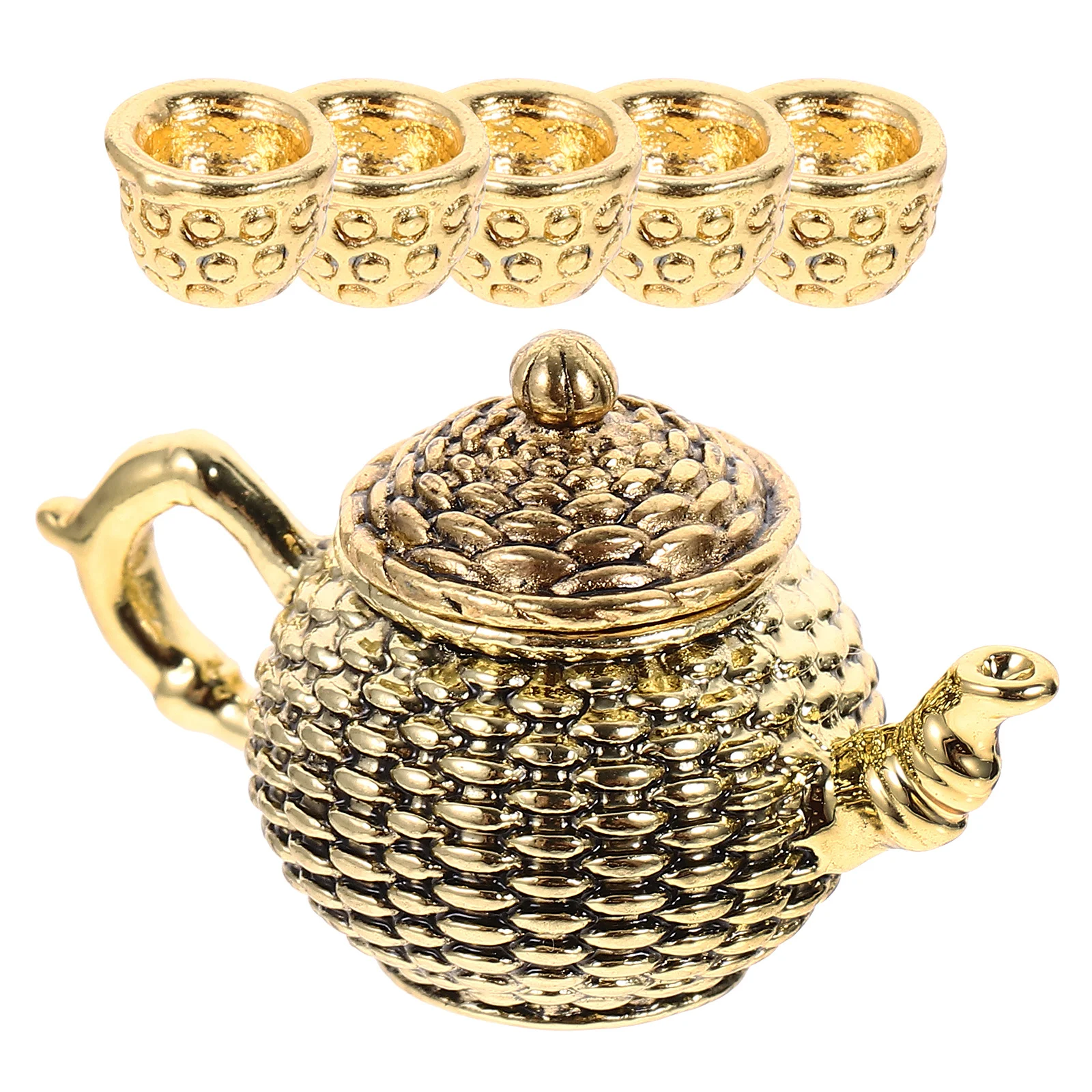 6개 미니 티포트 세트 아연 합금 소재 오래 지속되는 테이블 장식 홈 데코 미니어처 티컵 미니 티포트