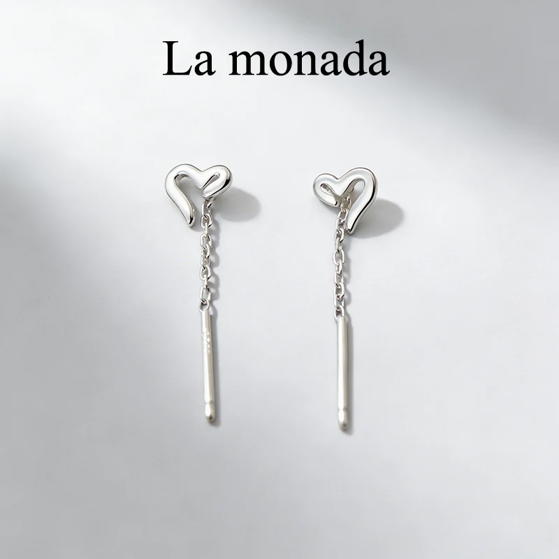 

925 Silver Open Heart Drop Earrings 3cm Short Threader Dainty Gold Silver Finish Minimalist Jewelry for Women Daily Wear