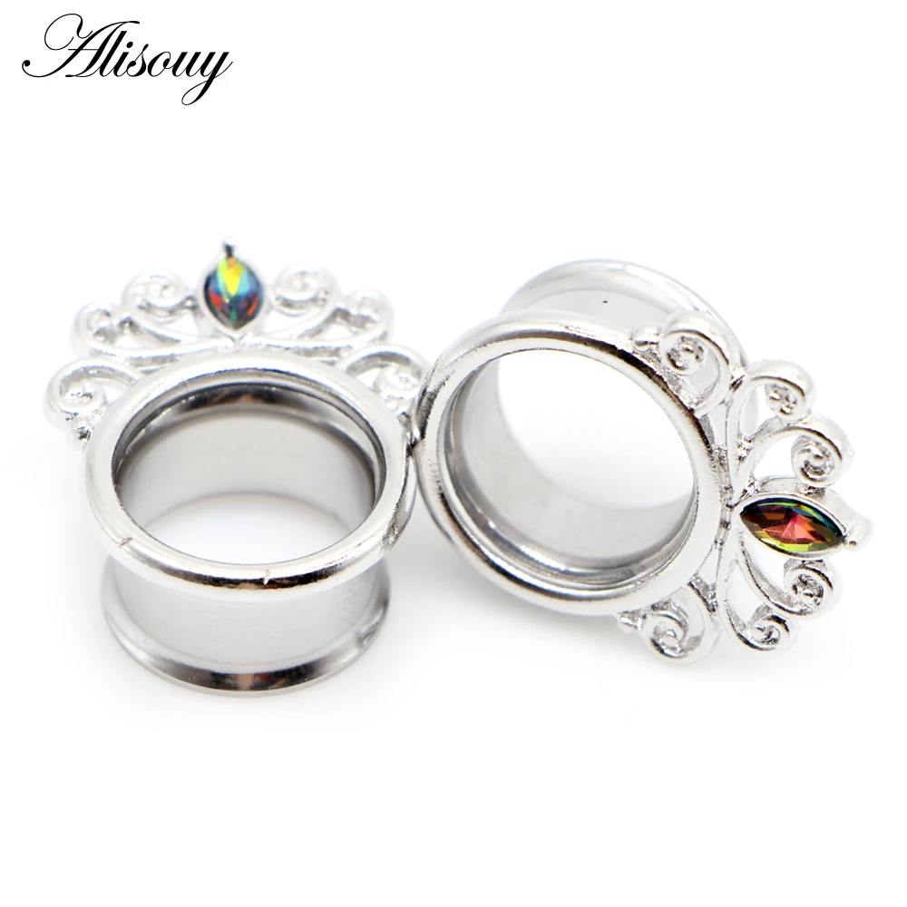 Alisouy 2PC Stainless Steel Ear Flesh Tunnel Plugs Piercing Retro Flower Orelha Gagues Ear Expander Piercing Body Jewelry