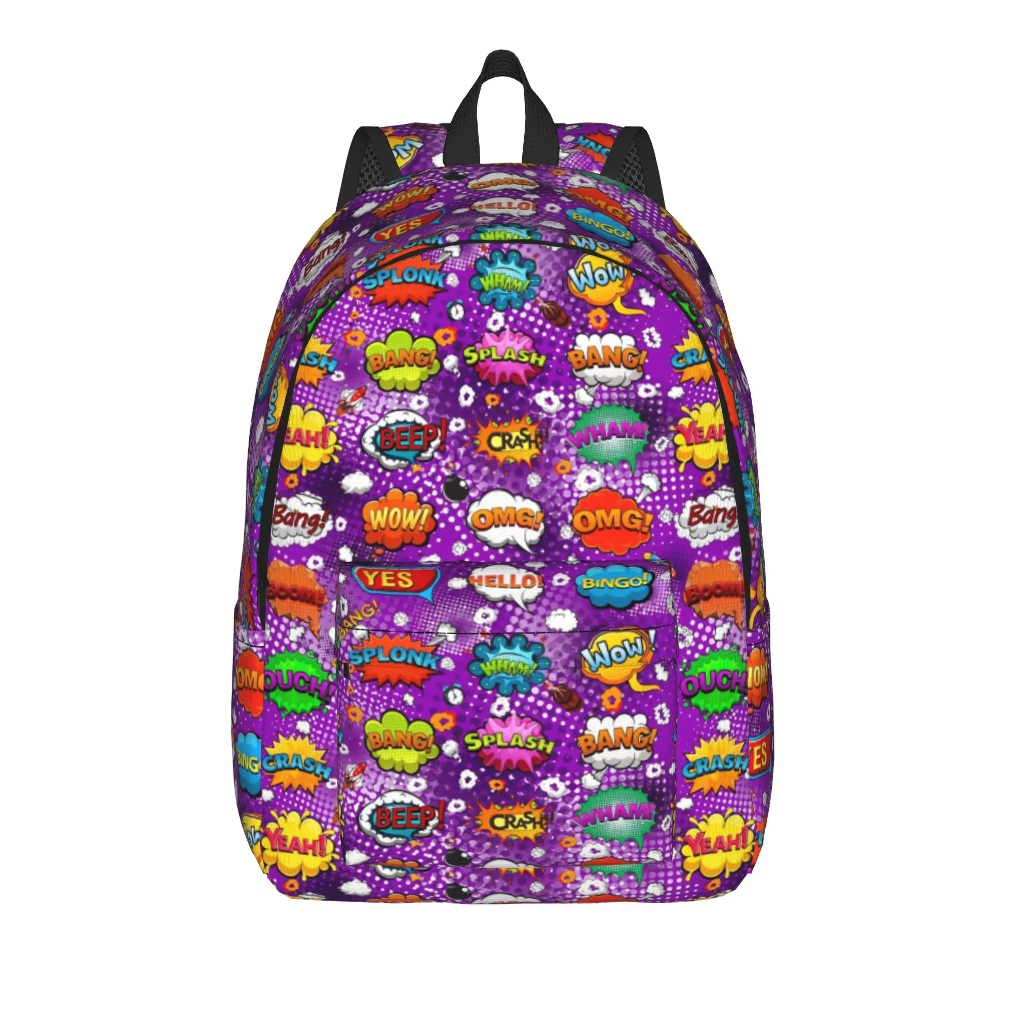 Comic Speech Bubbles    Backpack  Boy Polyester Sport Backpacks Breathable Casual School Bags Rucksack