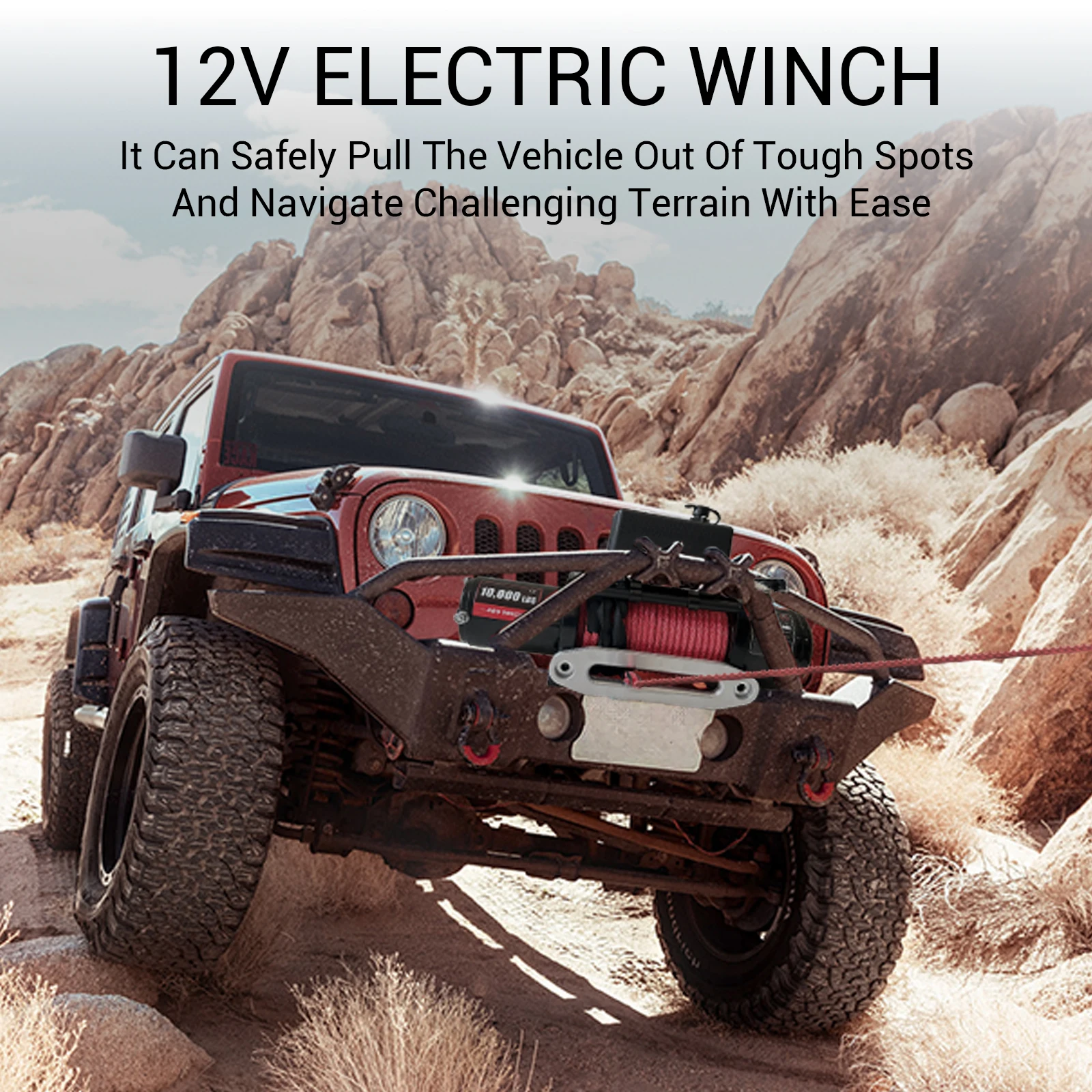 Car Mounted Winch SC13000T Electric Wire Rope Winch 13800lbs 6.5hp Wire Rope 78 Feet 7/20 Inches