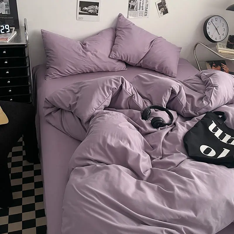 High Quality Bedding Set Solid Color Duvet Cover for Girls Boys Single Full Size Simple Comforter Cover with Pillowcase Sheet