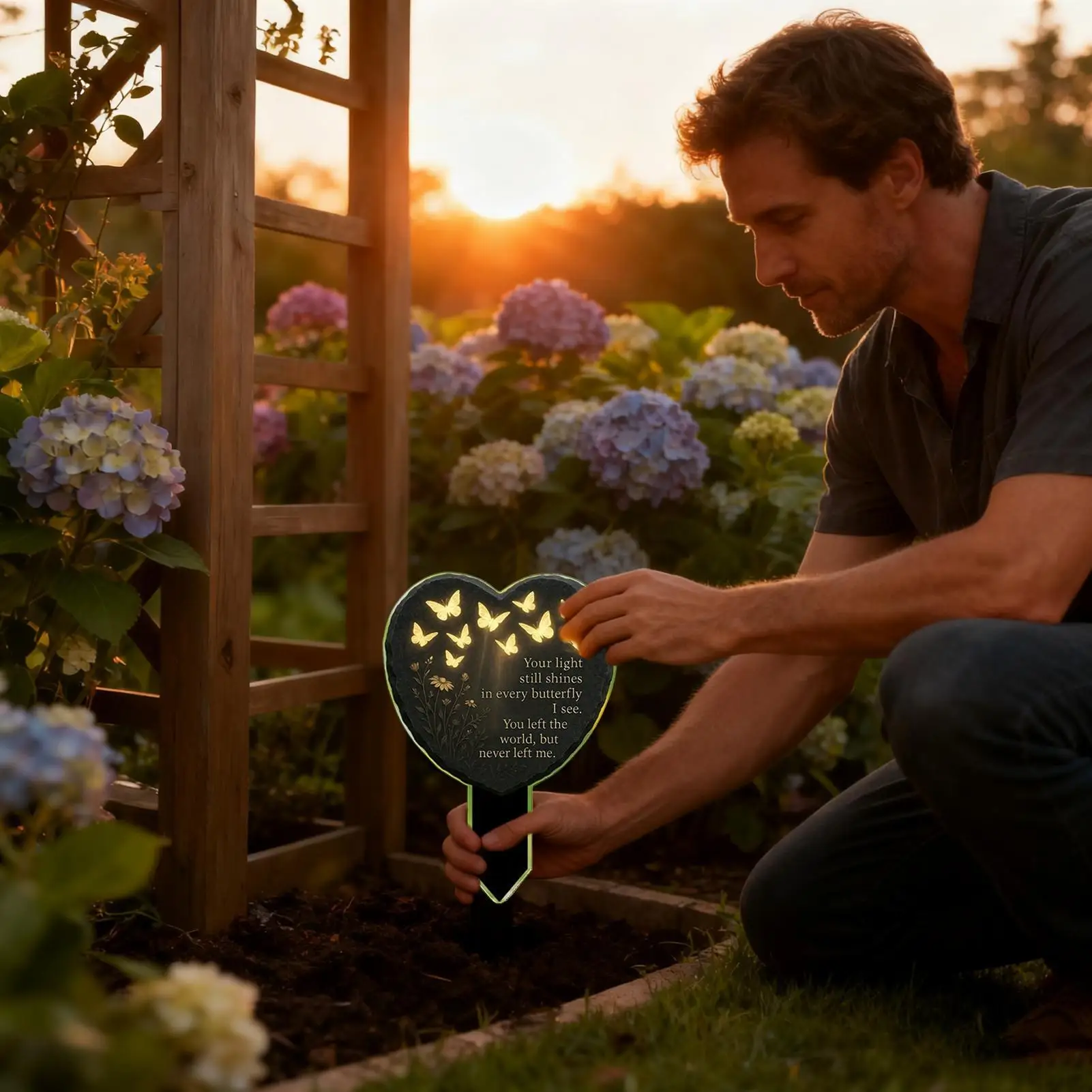 Grave Decorations Acrylic 2D Heart Deisgn Ornament Butterfly and Flower Carved Texture Grave Decorations Stake for Outdoor Lawn