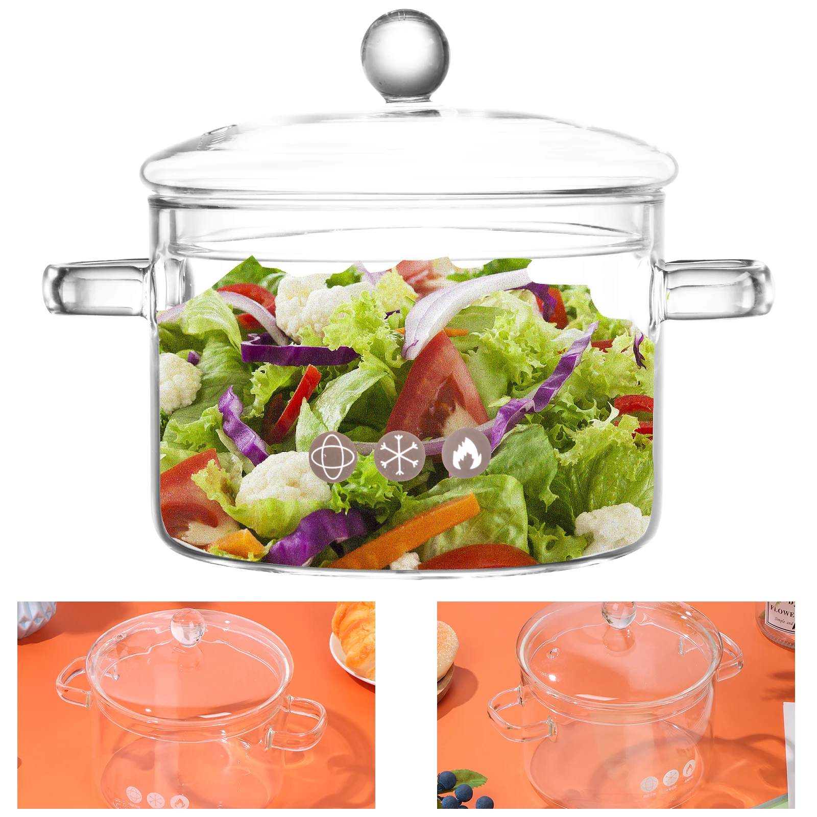 1.5L Glass Saucepan Cooking Pot Non-Stick Stovetop Saucepan Heat Resistant Glass Cookware Pot Even Heating for Soup Sauce Stew