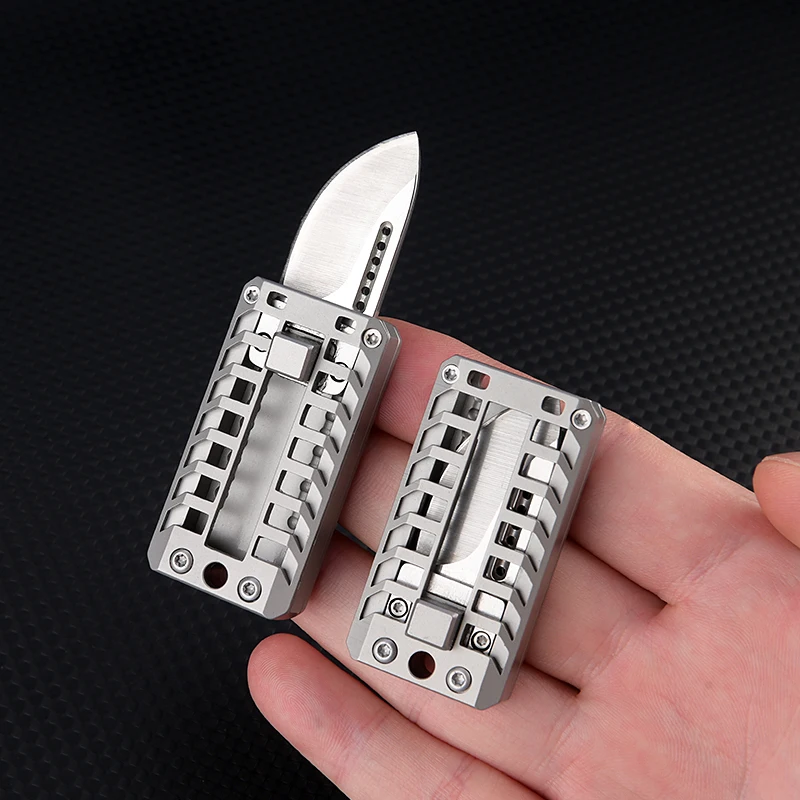 D2 Steel Sliding Knife Creative Mechanical Decompression Tool Push Knife Portable Keychain Pendant Outdoor Camping EDC Tool