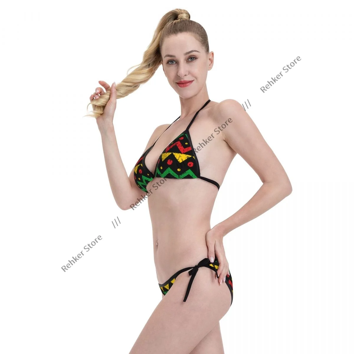 Sexy Bikini Women Swimsuit Two Piece Swimwear Zigzag Reggae Background Bathing Suit Beachwear - Image 5