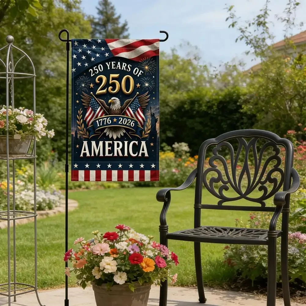 250-jährige USA Jubiläums-Gartenflagge 1776-2026 Patriotisches Gartenschild Outdoor-Banner Doppelseitig Wasserdicht 250. 4. Juli Dekoration
