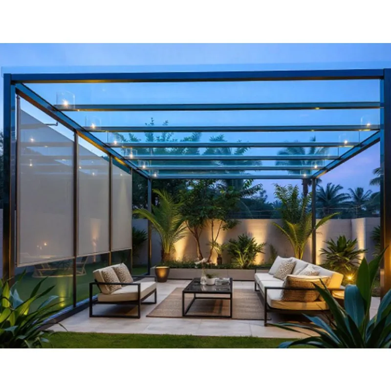 【Hot Sale】Modern Design Motorized Smart Electric Retractable Aluminum Glass Pergola Sliding Rain Sun Shades For Garden Gazebo Ou