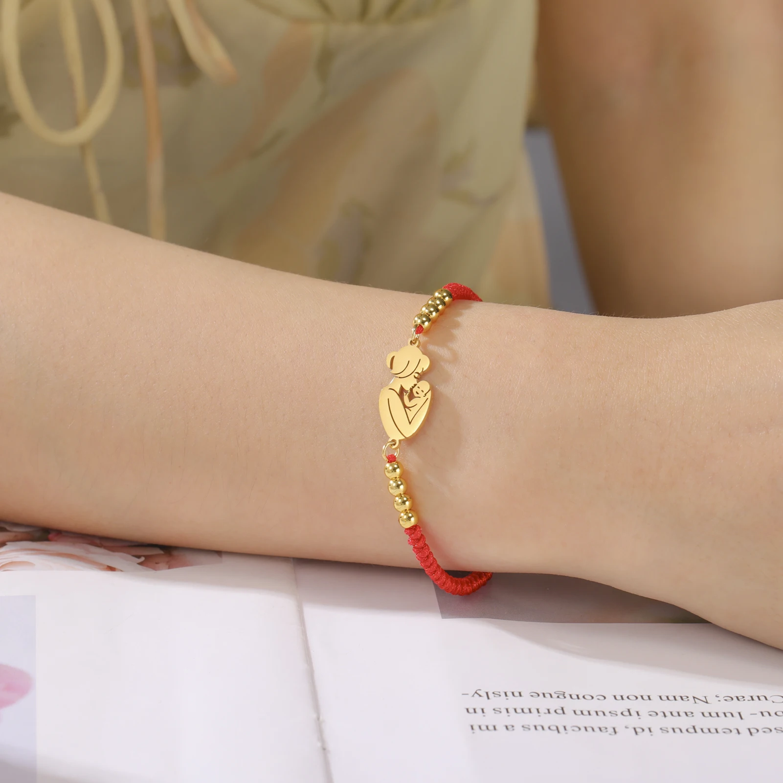 New Born Mom Mother Day Gift Bracelet Family Pregnant for Woman Men Stainless Steel Black Red Rope Chain Gold Color Jewelry