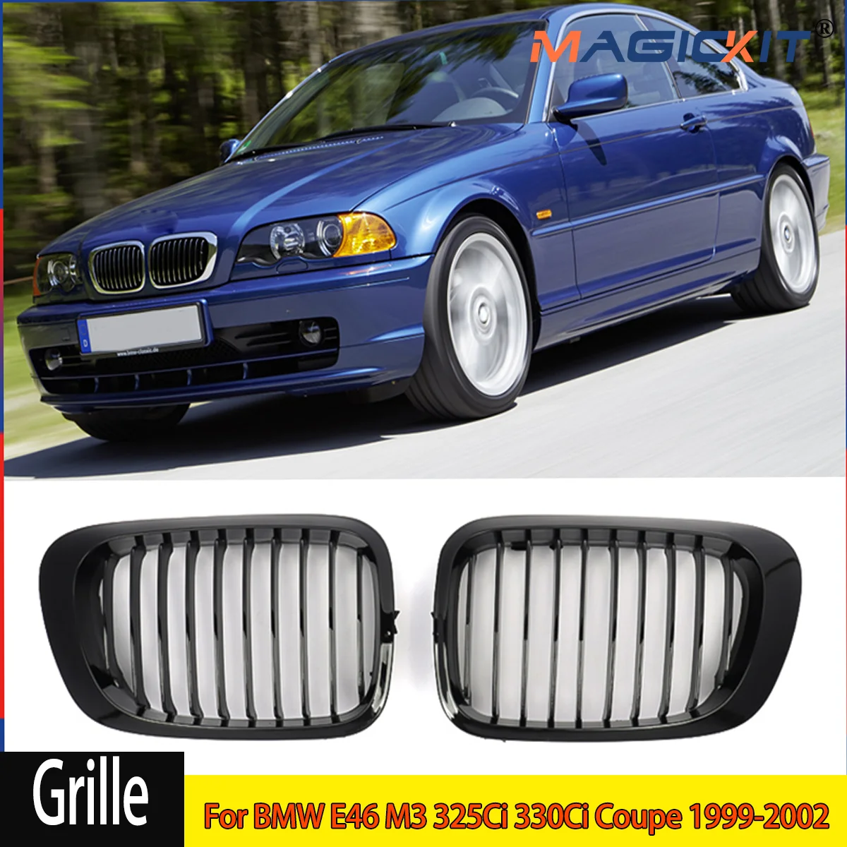 Gloss Black Front Kidney Grille Grill For BMW E46 M3 325Ci 330Ci Coupe 1999-2002 Car Accessories