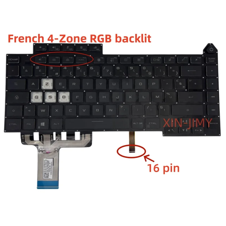 

French Azerty with 4-Zone RGB backlit black Laptop Keyboard For Asus STRIX-G15-G513IH-HN036T Notebook